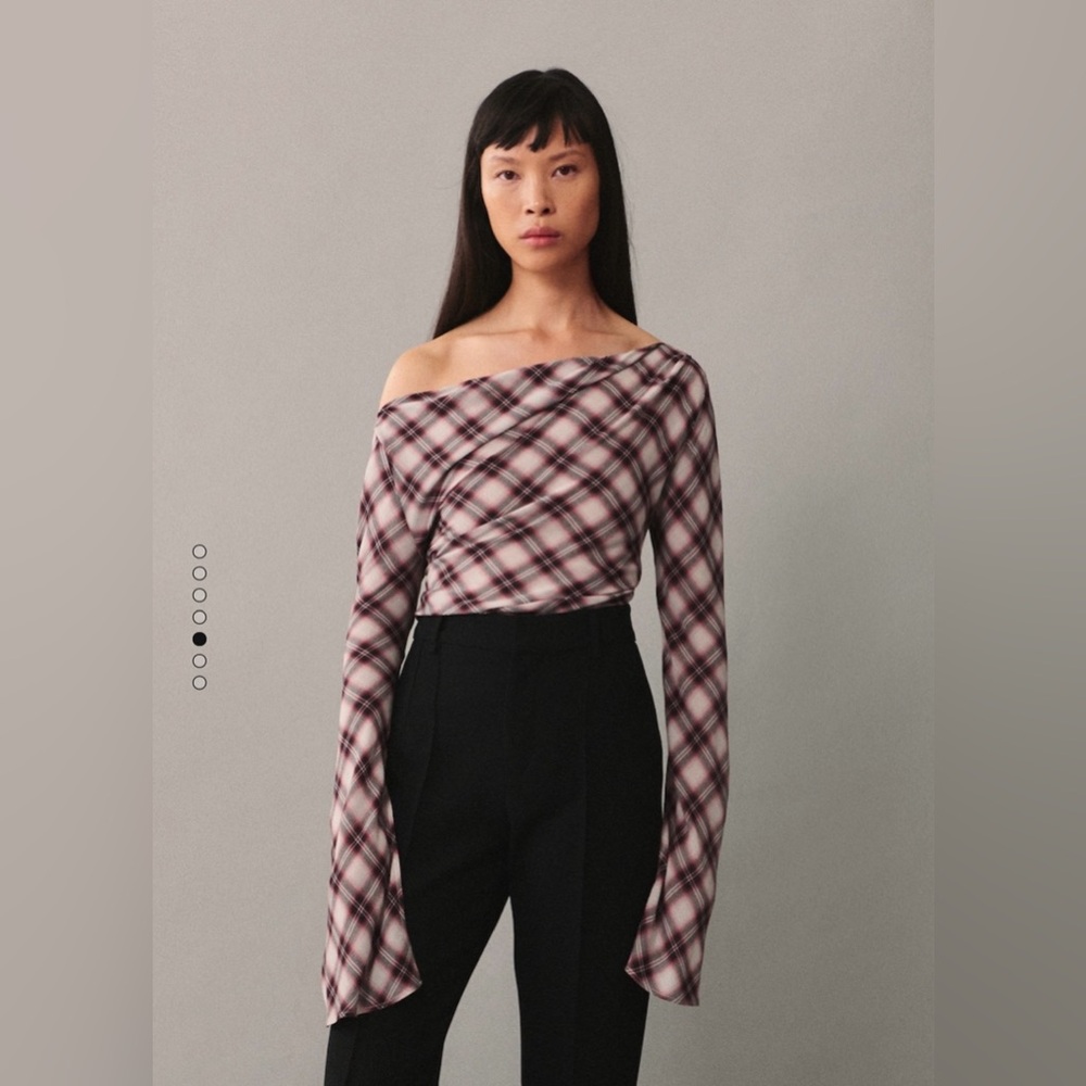 Mango Asymmetric Checked Plaid Blouse